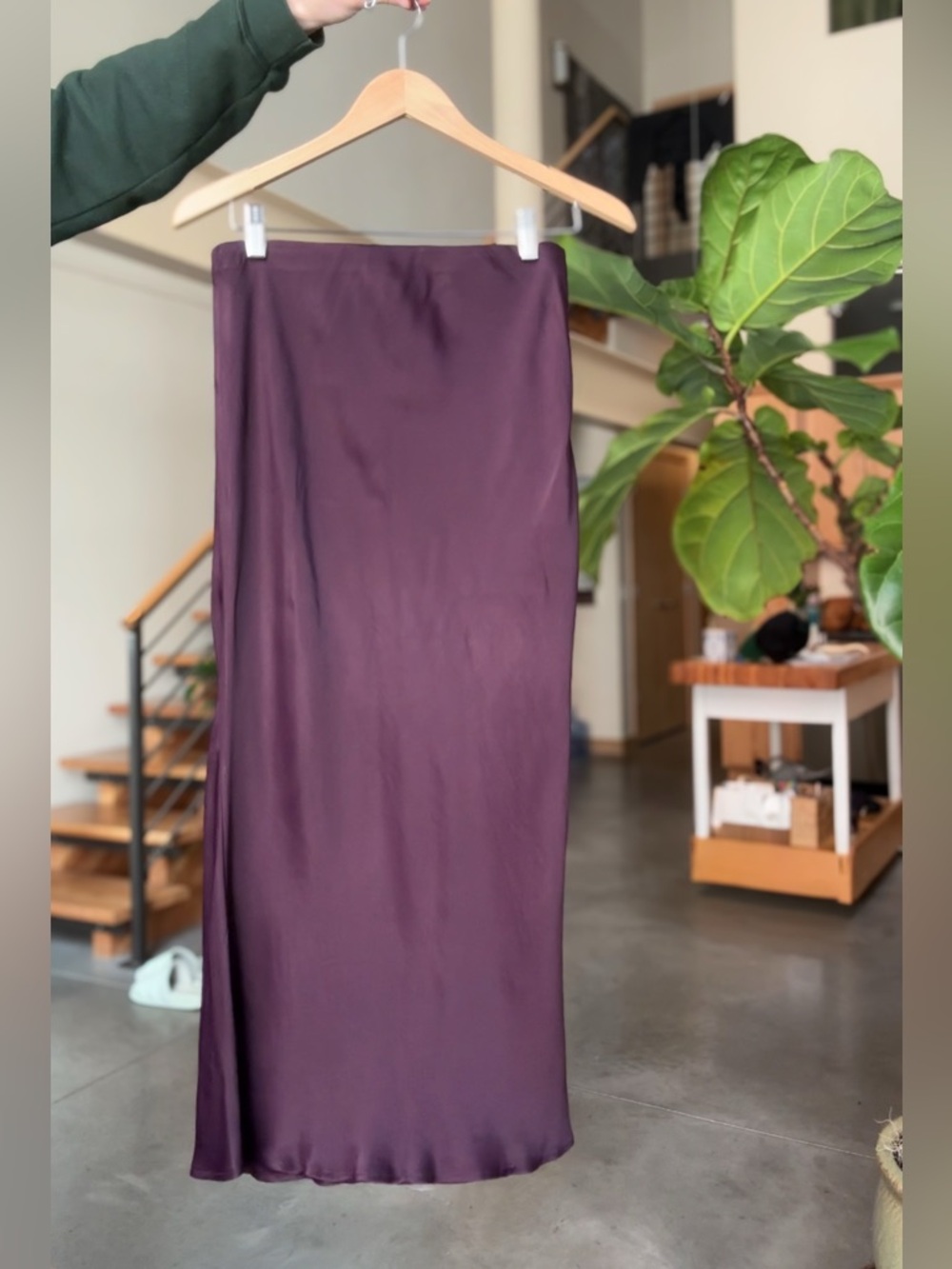 Anthropologie Plum Satin Midi Skirt
